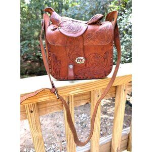 Vintage Tooled Leather Horse Saddle Purse Handbag Shoulder Bag Cowgirl Western